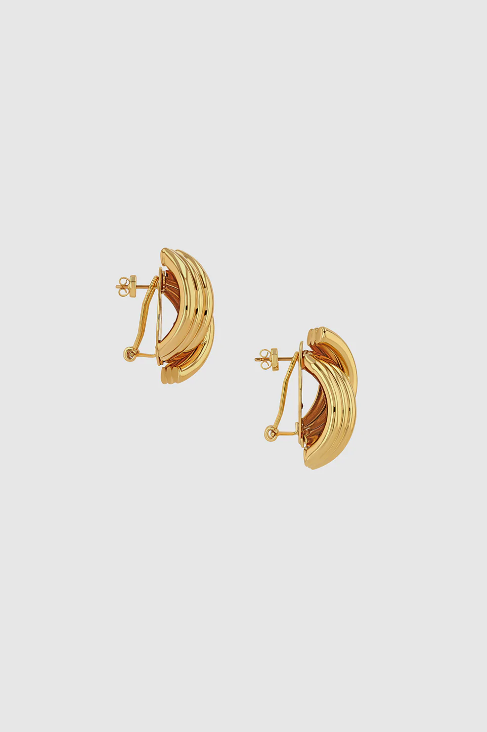 Crossover Ribbed Earrings - Gold - Image 3