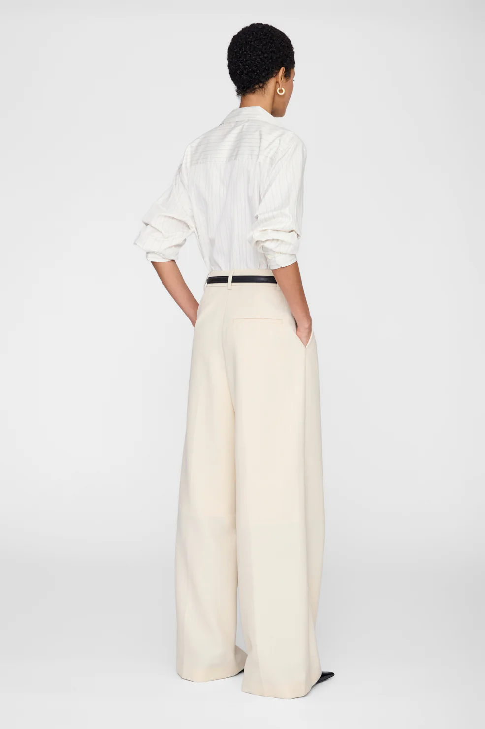 Essie Cropped Shirt - Cream Pinstripe - Image 5