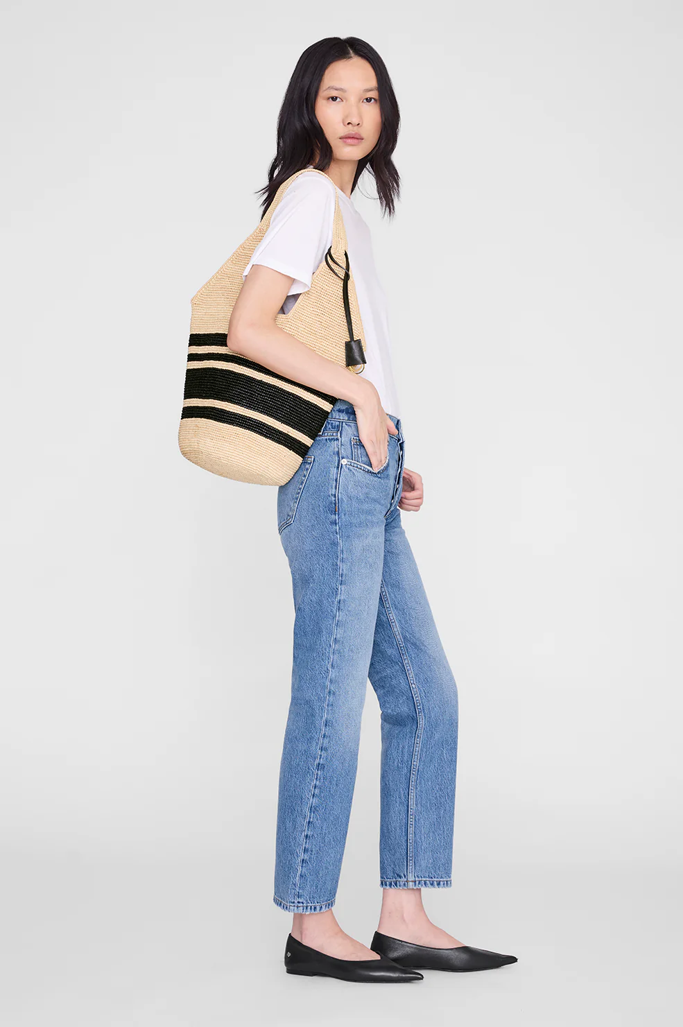 Leah Stripes Hobo Raffia - Black And Natural Stripe - Image 2