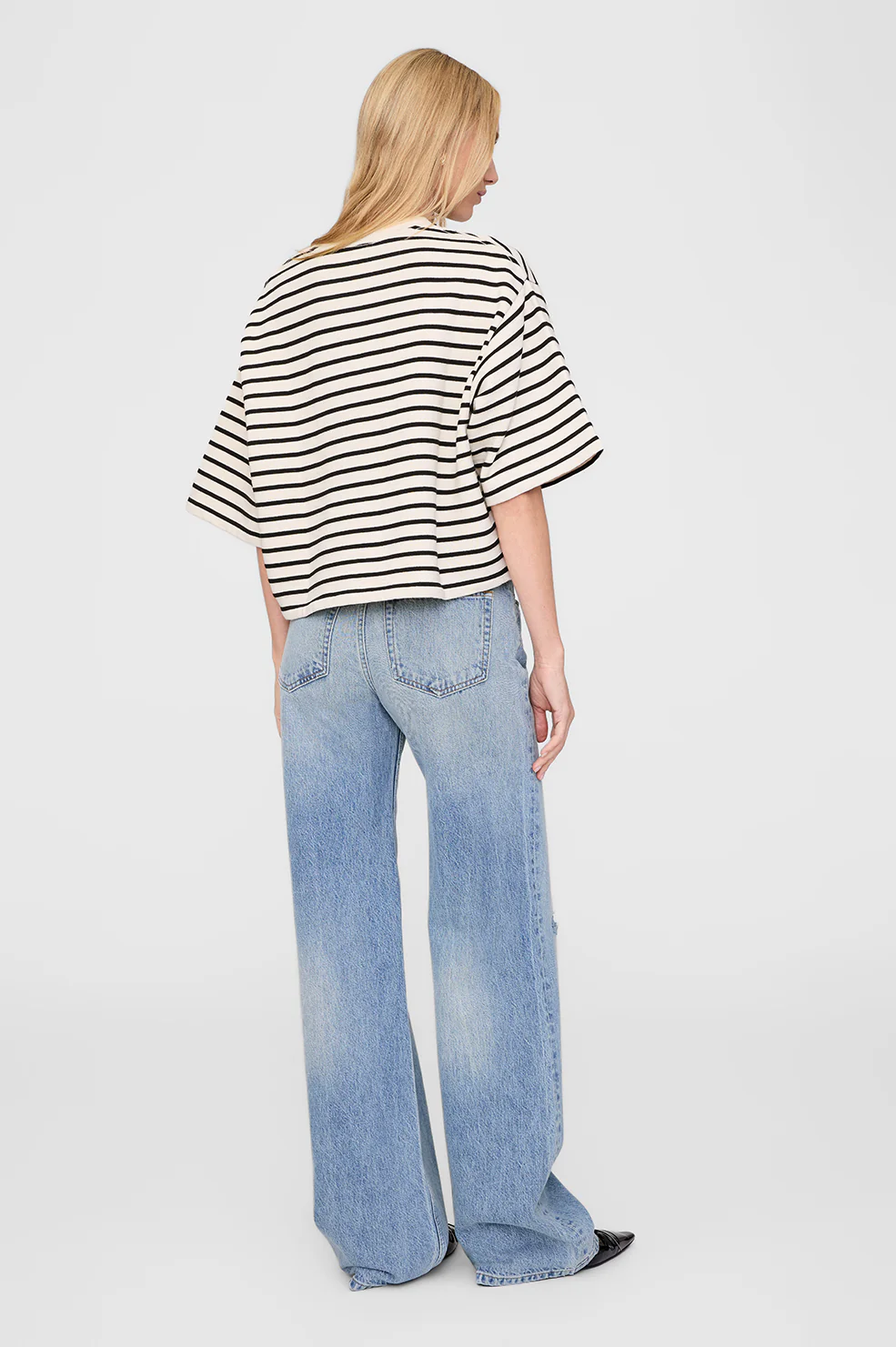 Myers Cropped Tee - Black Stripe French Terry - Image 2