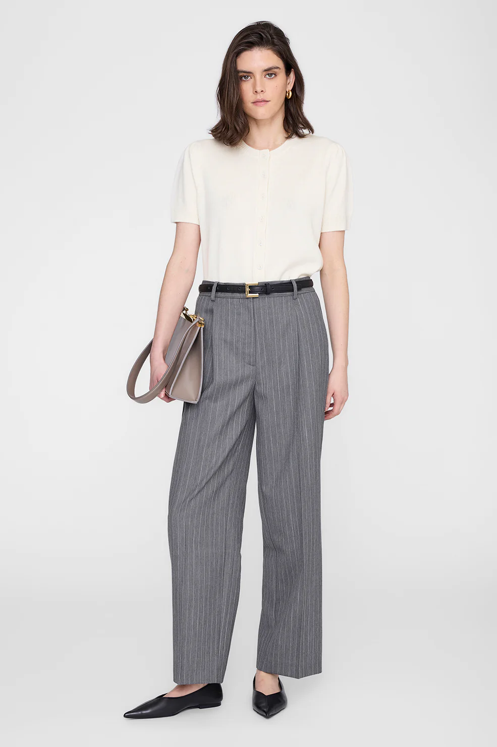 Trent Cropped Trouser - Light Grey Pinstripe - Image 2